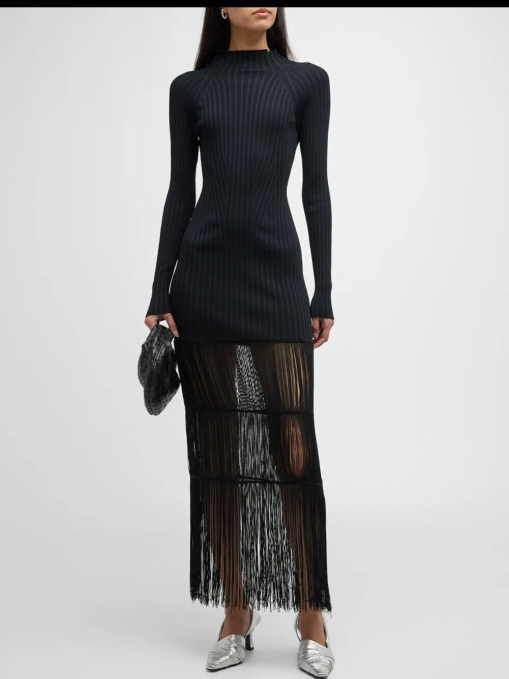 KHAITE Cedar Ribbed Dress with Long Fringe Detail